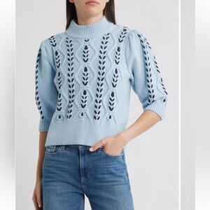 NWT Rails L Blue Stitched Women's short sleeve top (SKY NAVY CABLES)